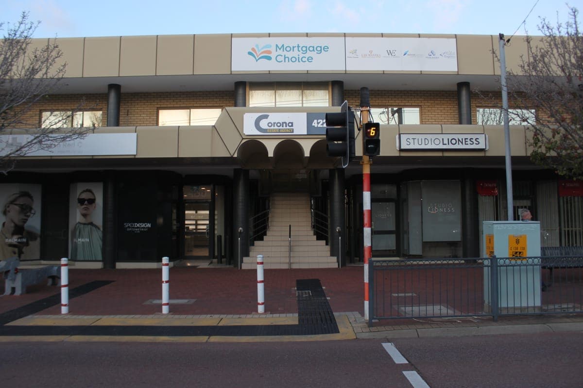 The Fitzgerald Street frontage of our building in North Perth, with the staircase to the first floor in the centre